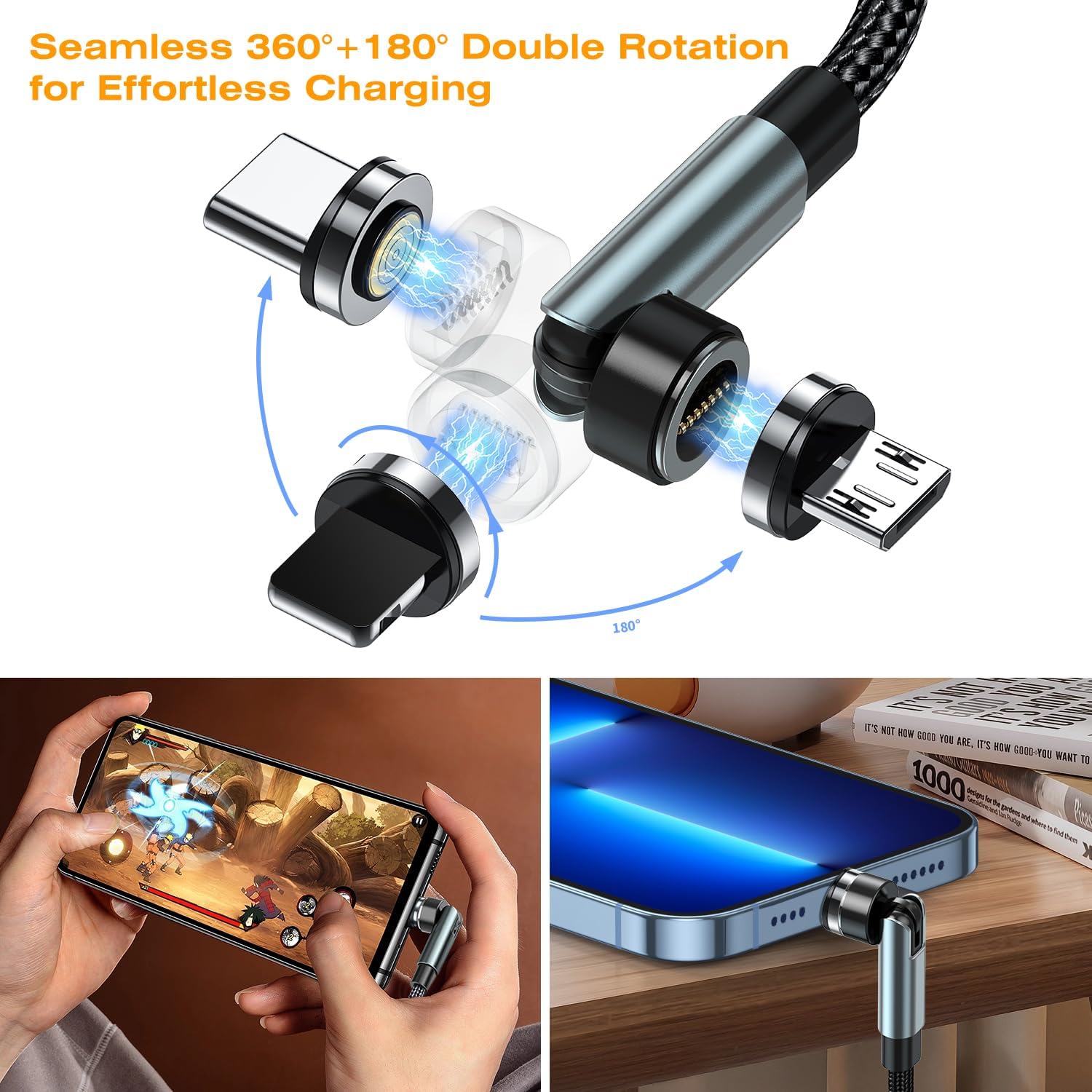 Magnetic Charging Cable - Type C Charger 3 in 1 USB C to USB C Cable
