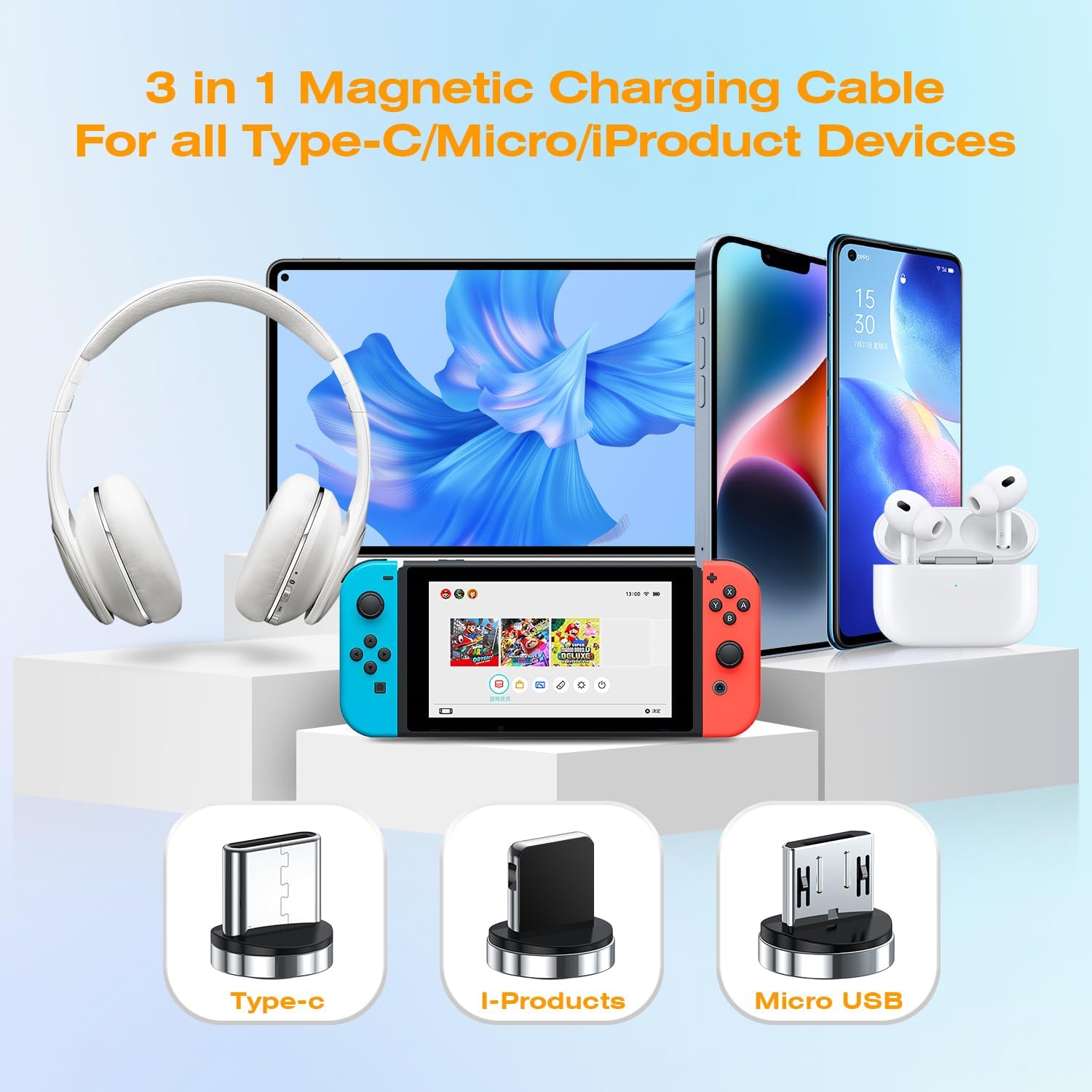 Magnetic Charging Cable - Type C Charger 3 in 1 USB C to USB C Cable